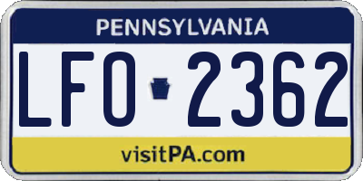 PA license plate LFO2362