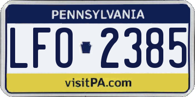 PA license plate LFO2385