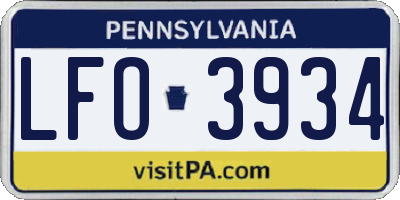 PA license plate LFO3934