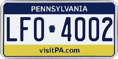 PA license plate LFO4002