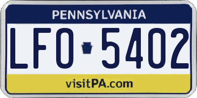 PA license plate LFO5402