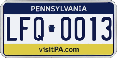 PA license plate LFQ0013