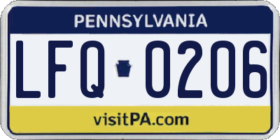 PA license plate LFQ0206