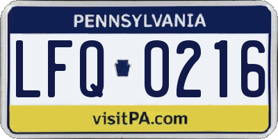 PA license plate LFQ0216