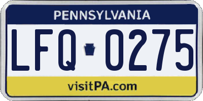 PA license plate LFQ0275