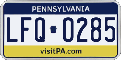 PA license plate LFQ0285