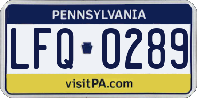 PA license plate LFQ0289