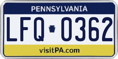 PA license plate LFQ0362