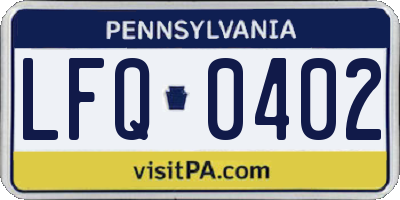 PA license plate LFQ0402