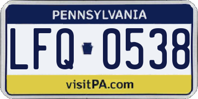 PA license plate LFQ0538