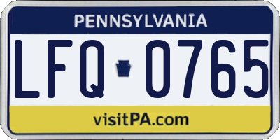 PA license plate LFQ0765