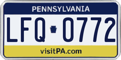 PA license plate LFQ0772