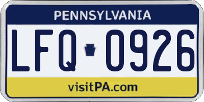 PA license plate LFQ0926