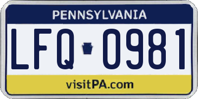 PA license plate LFQ0981