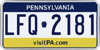 PA license plate LFQ2181