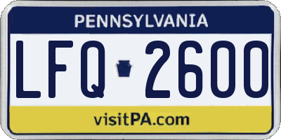 PA license plate LFQ2600
