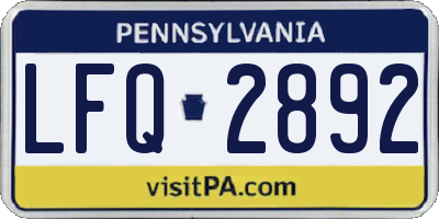 PA license plate LFQ2892