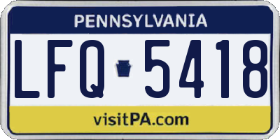 PA license plate LFQ5418