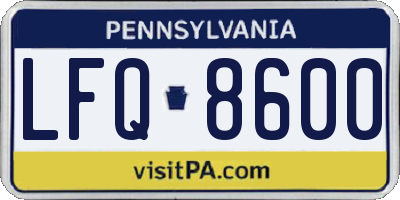 PA license plate LFQ8600