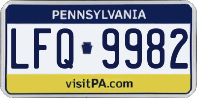 PA license plate LFQ9982