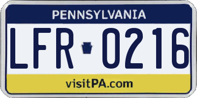 PA license plate LFR0216