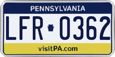 PA license plate LFR0362
