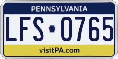 PA license plate LFS0765