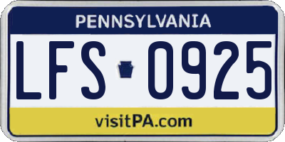 PA license plate LFS0925