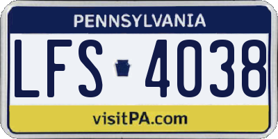 PA license plate LFS4038