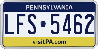 PA license plate LFS5462
