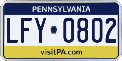 PA license plate LFY0802