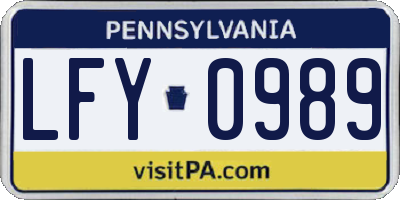 PA license plate LFY0989