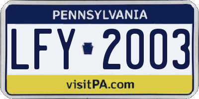 PA license plate LFY2003