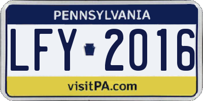 PA license plate LFY2016