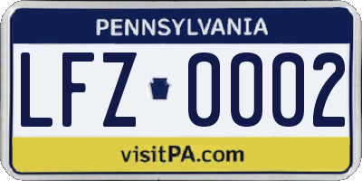 PA license plate LFZ0002