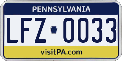 PA license plate LFZ0033