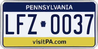 PA license plate LFZ0037