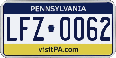 PA license plate LFZ0062