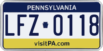 PA license plate LFZ0118