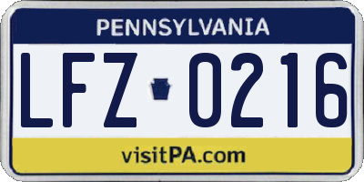 PA license plate LFZ0216