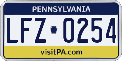 PA license plate LFZ0254