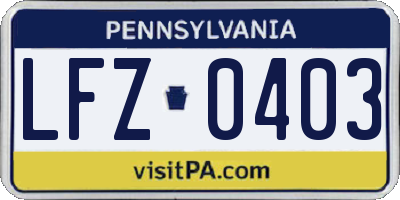PA license plate LFZ0403