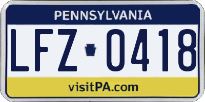 PA license plate LFZ0418