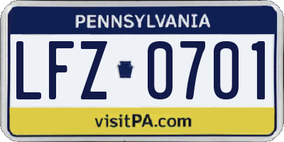 PA license plate LFZ0701
