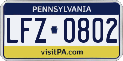 PA license plate LFZ0802