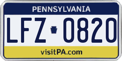PA license plate LFZ0820