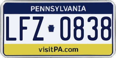 PA license plate LFZ0838