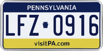 PA license plate LFZ0916