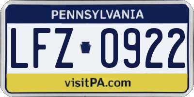PA license plate LFZ0922