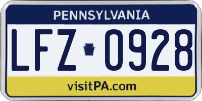 PA license plate LFZ0928